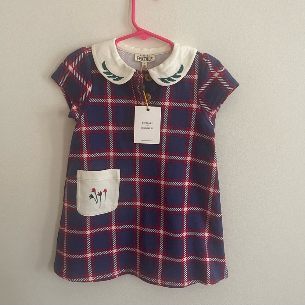 Finding Foxtale Girls Plaid Peter‎ Pan Collar Dress Navy Red Size 2 NWT